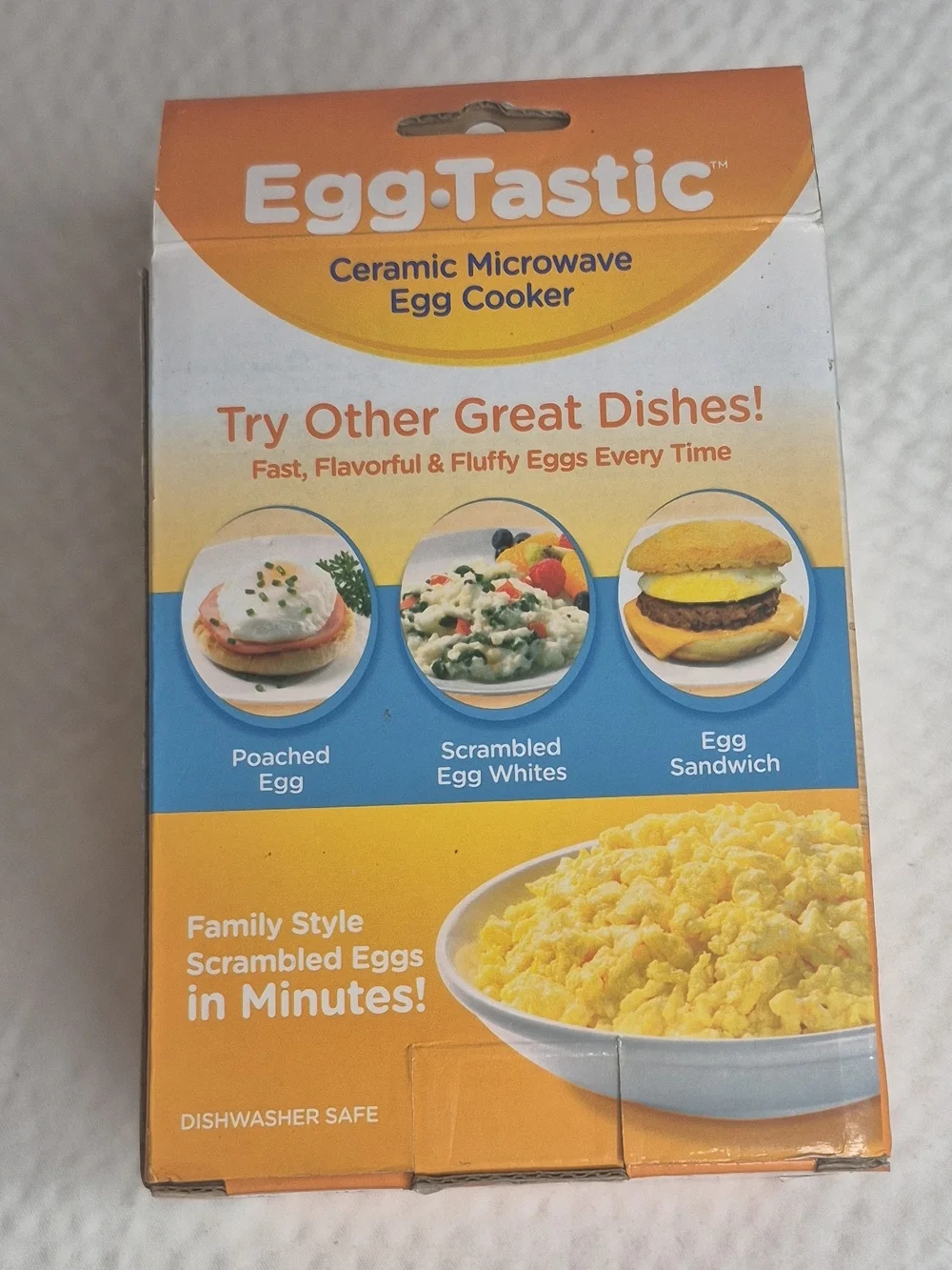 EggTastic ET011112 Ceramic Microwave Egg Cooker, White/Orange